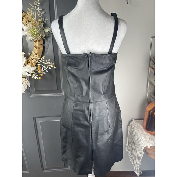 Vintage Newport News Genuine Black Leather Dress Sz 12 Biker Grunge Goth - Picture 4 of 14